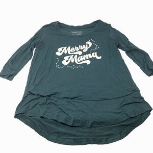 Latched Mama Merry Mama Nursing Top XS‎ Green 3/4 Sleeve Christmas Breastfeeding